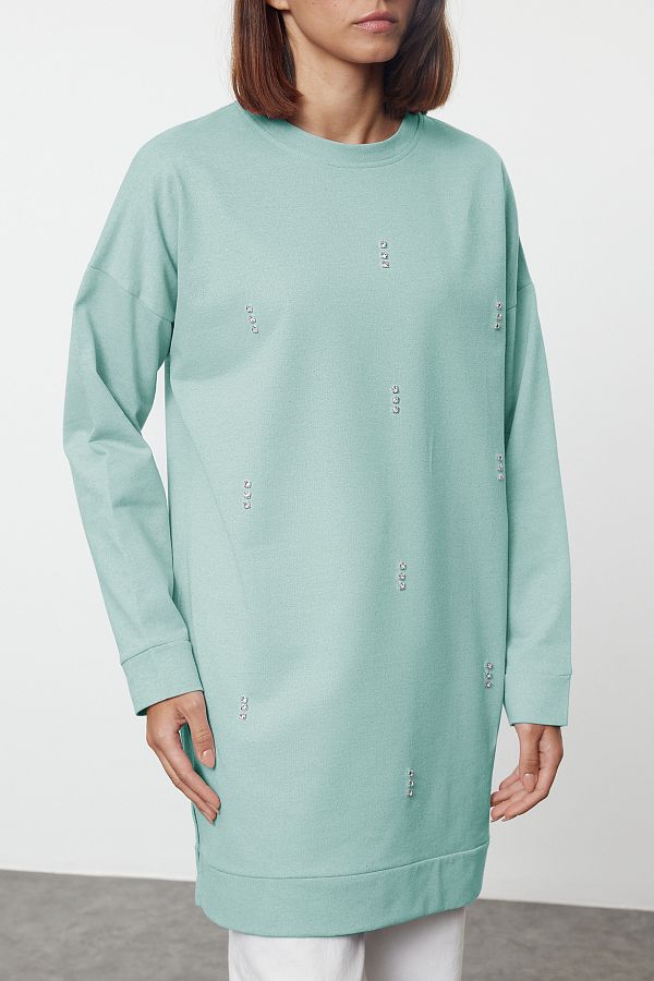 Edit by Trendyol-Bluza Oversize Mint - Stone Detailed, Tedaw25Tw00000 1