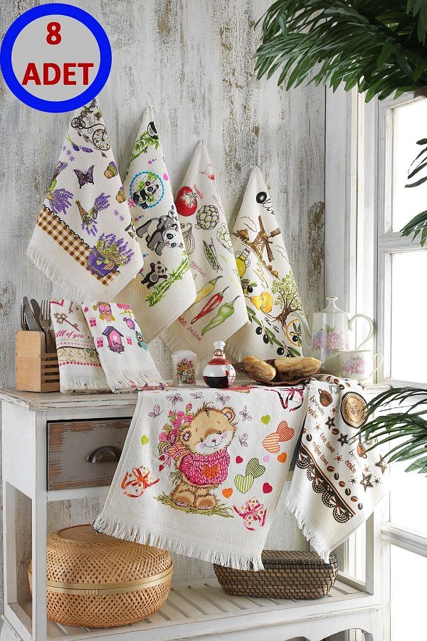 LADYNİL-Kitchen Towel 40x60 100% Cotton Set of 8 1