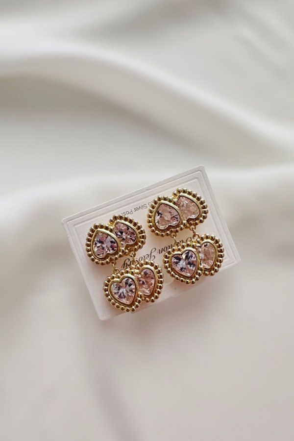 PETEK AKSESUAR-4 cm Twin Heart Jewelled Earrings 1