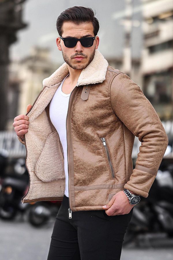 Delpino Men s Suede Leather Coat Fur Jacket Trendyol