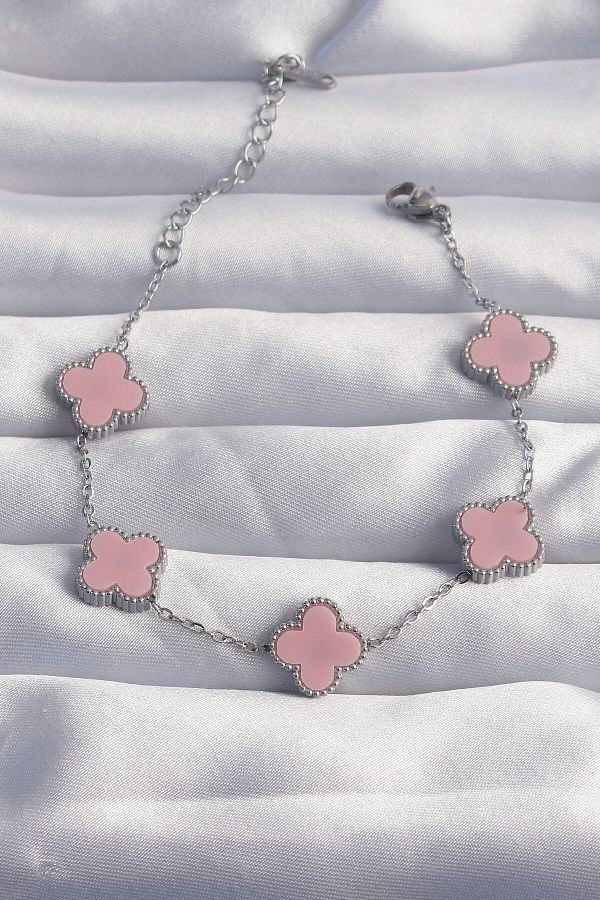 Trend World 316l Silver Clover Bracelet with Pink Enamel Tj bb6265 Trendyol