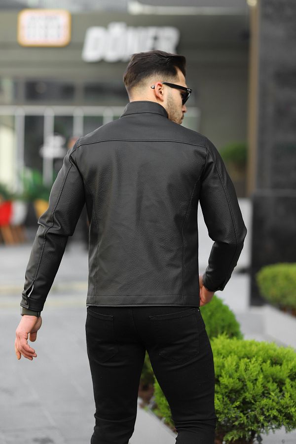 BASEL.CO Men s Black Carbon Leather Spring Jacket Trendyol