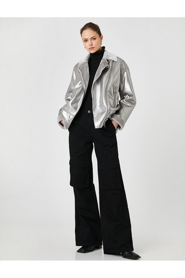Shiny faux leather jacket discount