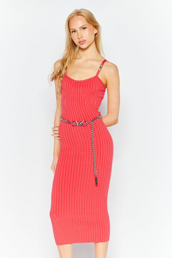 Michael Kors Women Ribbed Belted Bodycon Dress Fuchsia Trendyol