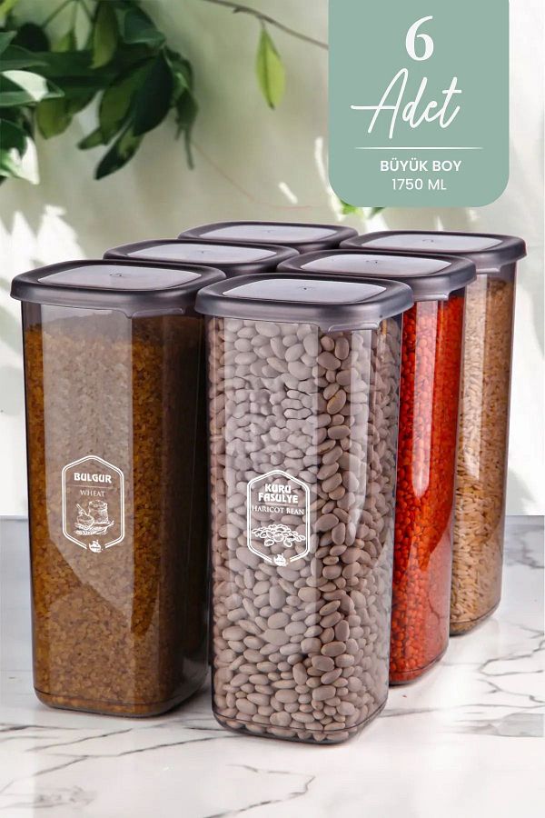 NESS HOME-1750ml Jumbo Size 6-Piece Food Storage Set - Rectangular Container with Tea and Candy Men 1