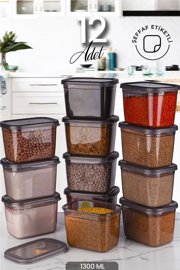 NESS HOME-12 Pieces Large Size - 1300 ml Storage Set with Breakfast Label 1