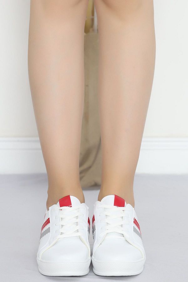 FRM New Fashion Women s Shoes White and Red Stripe Casual Trendyol