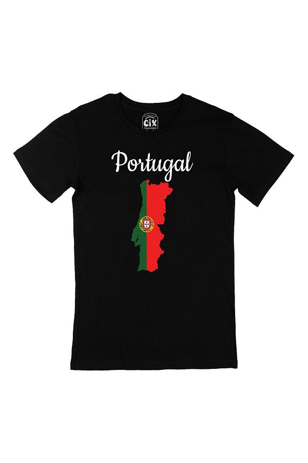 Cix-Black T-Shirt with Portugal Map and Flag 1