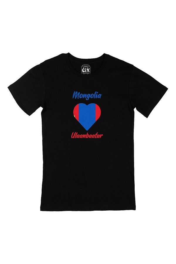 Cix-Ulaanbaatar Mongolia Flag Heart Black T-Shirt 1