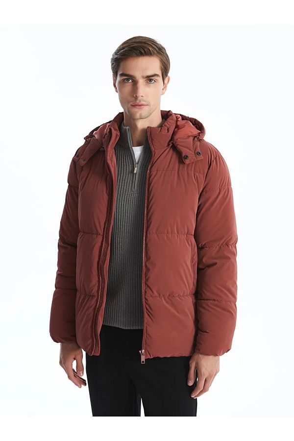 LC Waikiki Men s Hooded Rust Colored Puffer Jacket Standard Fit Trendyol