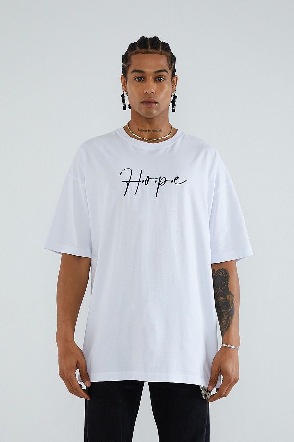 Saw Urbanity Hope Printed White Oversize T-shirt- Trendyol
