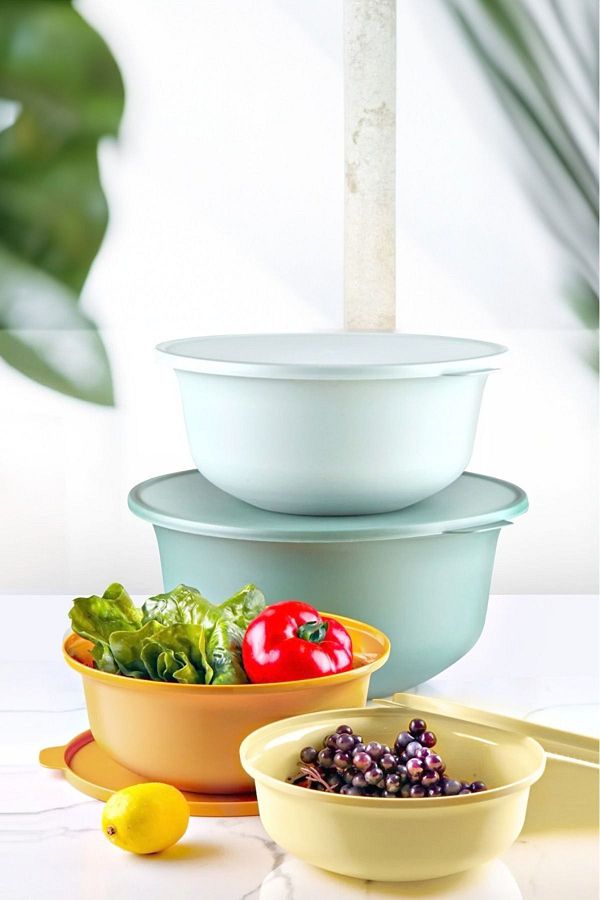 NESS HOME-مجموعة حاويات تخزين لورا مستديرة ذات 4 أغطية حجم Aura Whisk Container (7.5 لتر + 4 لتر + 2 لتر + 1 لتر) 1