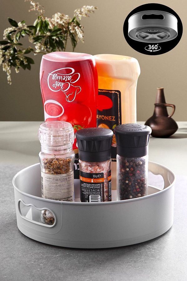 Kitchen Life-Home Concept 360 Degree Rotating Gray Organizer Tray - Bathroom and Refrigerator 1