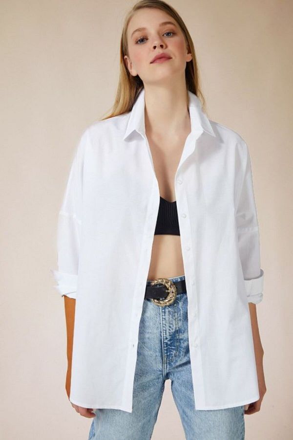 VOLT CLOTHİNG-Weißes, langes Basic-Hemd für Damen 1