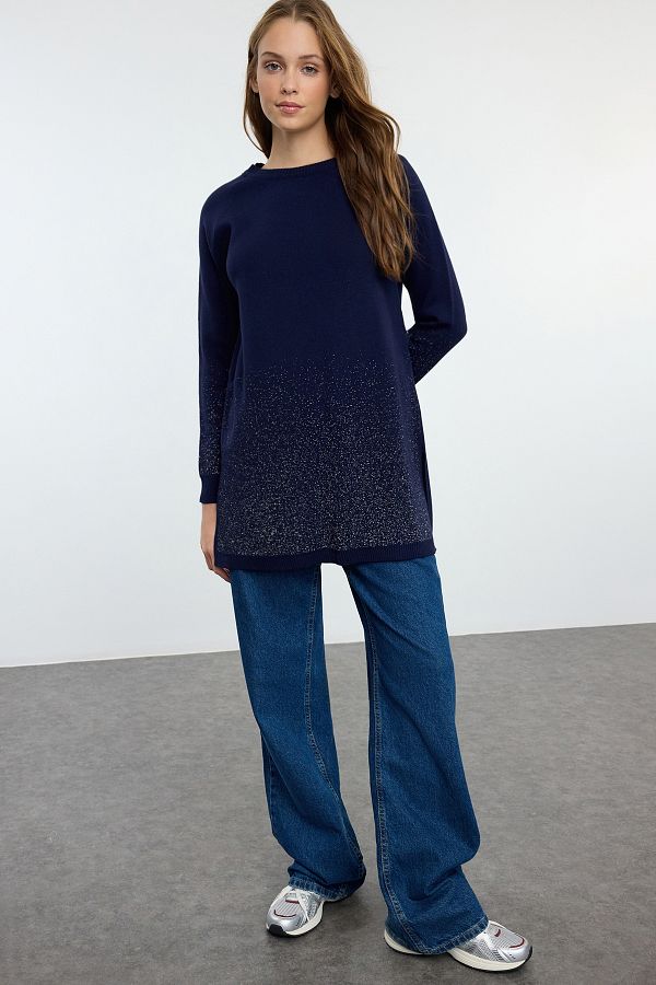Trendyol Modest-TCTAW25AK00031 Modell Dunkelmarineblau Strick Basic Pullover 1