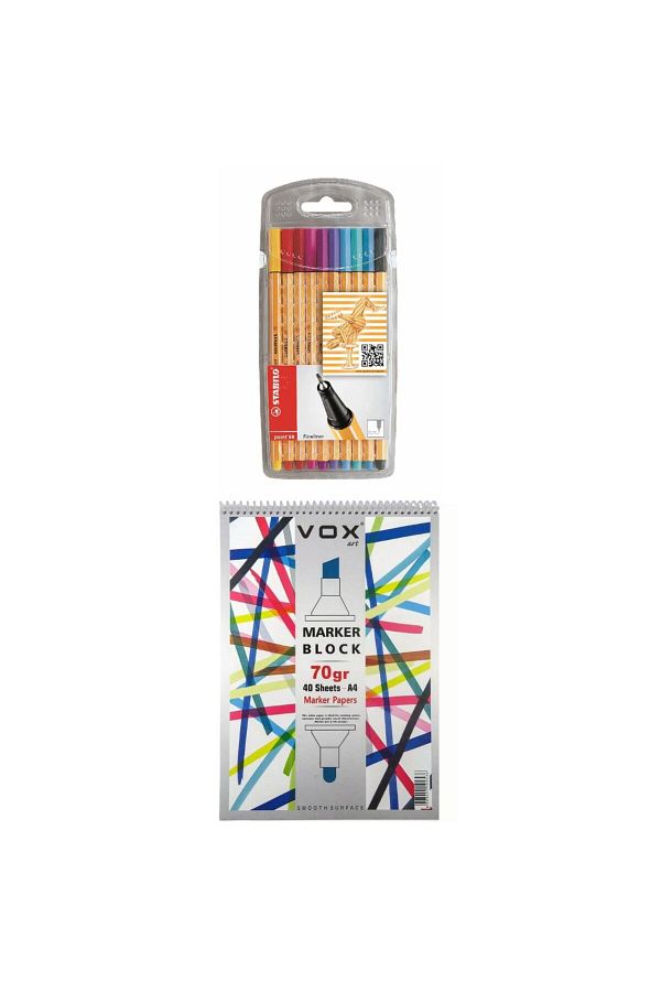 Art Tone-Stabilio Fineliner 88 10 Color Set - Vox Marker Drawing Notebook A4 70Gr 40Yp 1