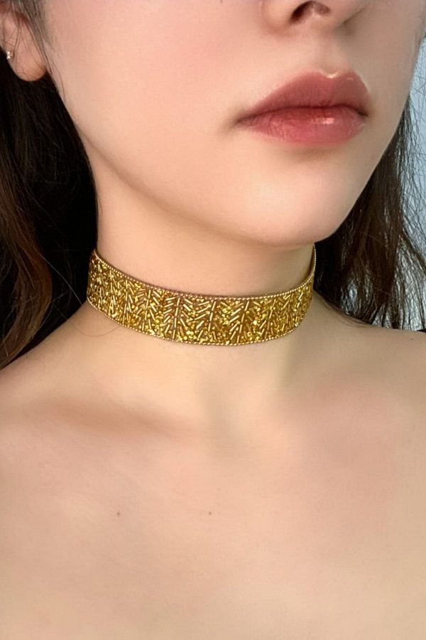 PETEK AKSESUAR Full Crystal Stone Embroidered Choker Collar Necklace