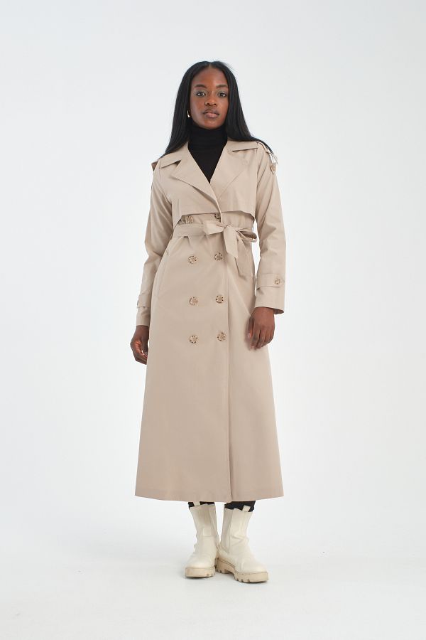 Soydan Guner Stone Color Water Repellent Long Double Breasted Summer Trench Coat 7650 Trendyol