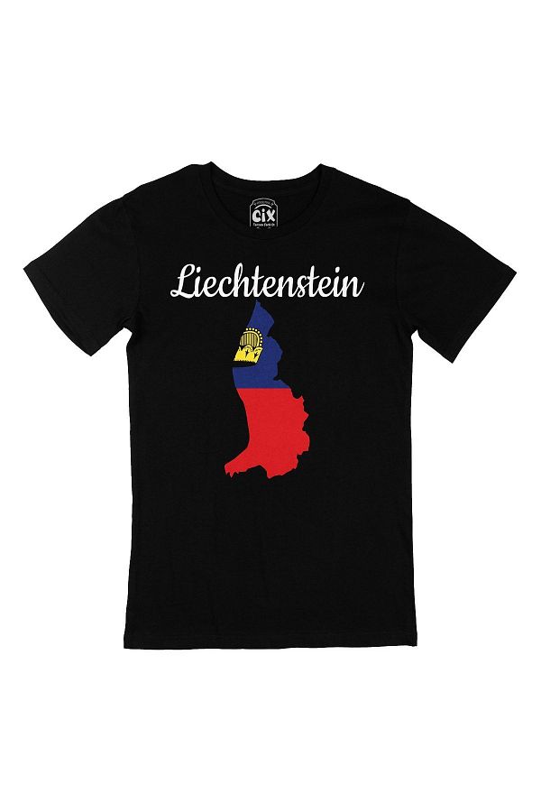 Cix-Black T-Shirt with Lihtenştayn Map and Flag 1