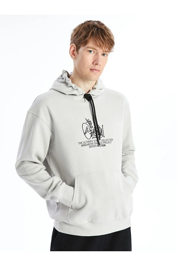 LC Waikiki Lcw Men s Hoodie Casual Grey Long Sleeve Printed Trendyol