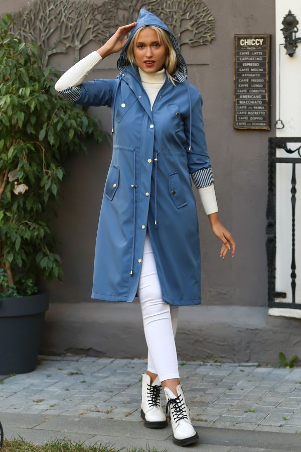 Sky blue trench coat cheap