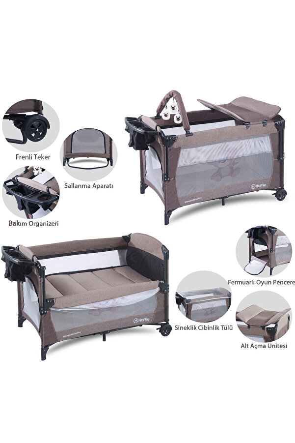 Hoffie Sleep Side Play Anne Yanı Park Yatak Sallanır Cibinlikli Oyun Parkı Bebek Beşik 70x110 Cm Yataksız