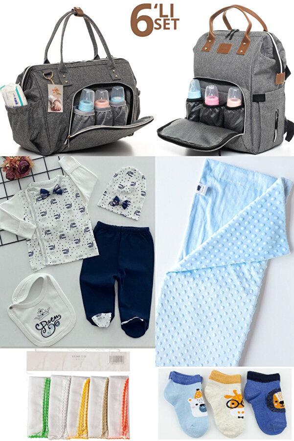 Necix's 6LI SEVİMLİ AYILAR DOĞUM SET(10’LU HASTANE ÇIKIŞ,BEBEK ÇANTASI,KUNDAK,BATTANİYE,MENDİL VE ÇORAP SET)