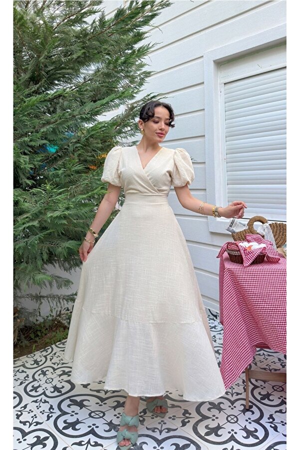 şems fashion Maxi Linen Dress - Lined and Long- Trendyol