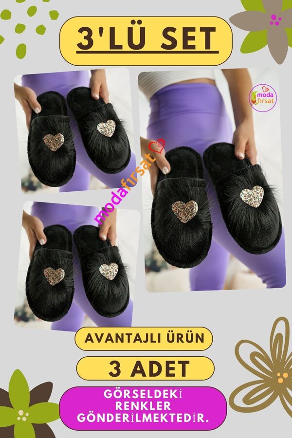 Modafırsat-Women's Winter Slippers - Pack of 3 Guest Dowry Bundle Bridal Casual House Slippers 1