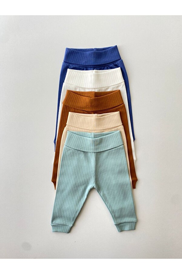 FİYONK BEBE 5'li %100 Pamuklu Raporlu Unisex Bebek Basic Yüksek Bel Pantolon