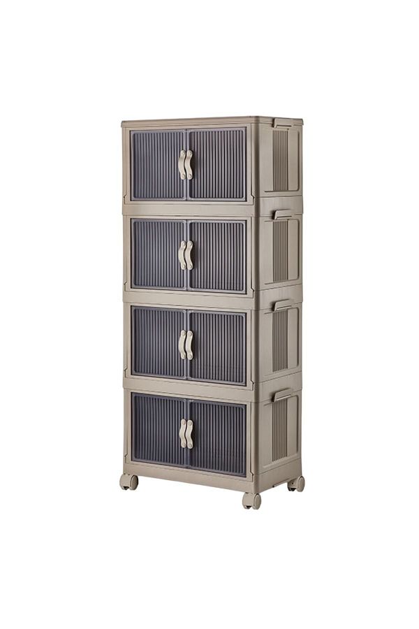MCK Plus-Mckplus 4-tier Portable Cabinet - Brown, Folding, Multi-purpose for Storage and Storage 1