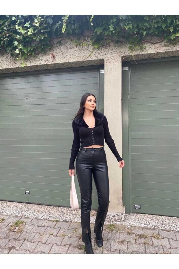 CİZA MODA Erhöhte Lederhose mit vorn genähtem Schlitz - Trendyol