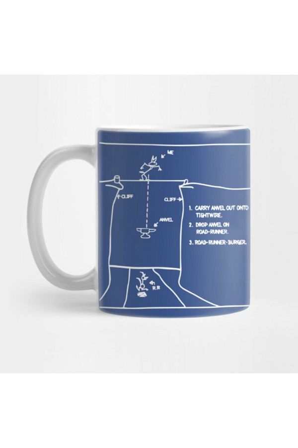 TatFast-Wile E Coyote Anvil Drop Blueprint Mug, Gift, Dowry, Presentation 1