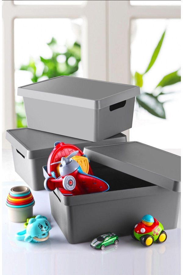 Hane216-10 Lt Organizer Box with Lid Set of 2 (Anthracite, Gray) 1