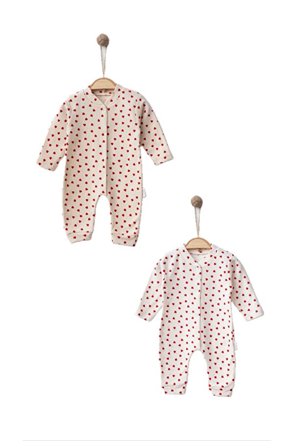 yukobaby bebeğiniz için en doğalı Kız Bebek Kalpli 2’li Tulum Takımı Yenidoğan 1-3-6 ay Takım