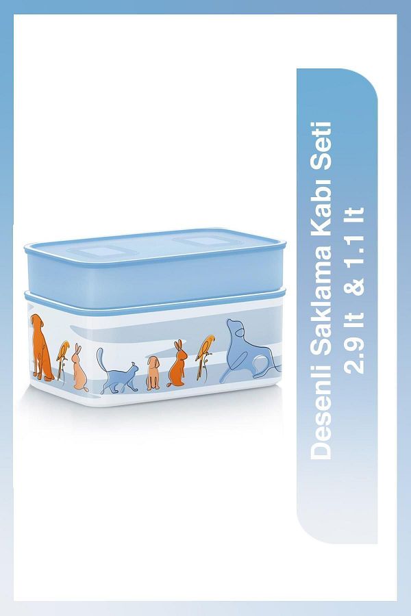 Tupperware-Patterned Storage Container Set 2.9 Lt 1.1 Lt 1