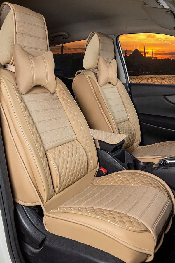 PlusOto Mazda 3 Compatible Lux Series Leather Beige Car Seat Cover Set of 5 Trendyol
