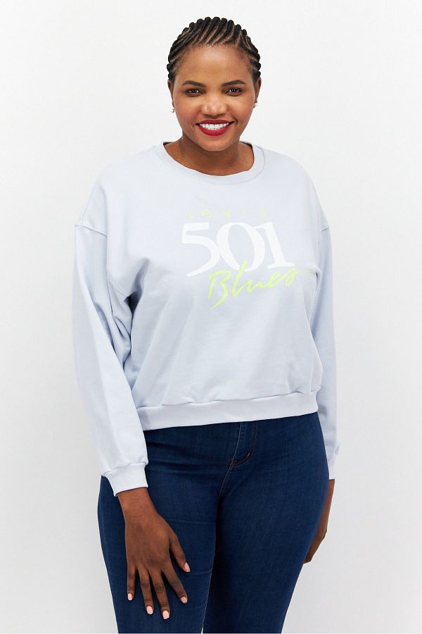 Levi s Women Plus Size Crew Neck Printed Sweatshirt Light Blue Trendyol