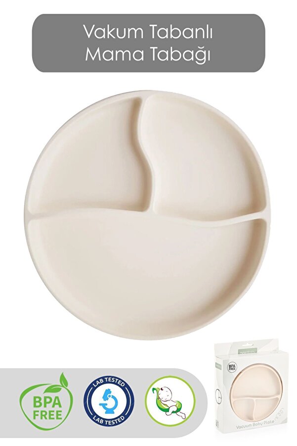 Meleni Baby Vakumlu Silikon Bebek Mama Tabağı - Vakumlu Tabak Bej