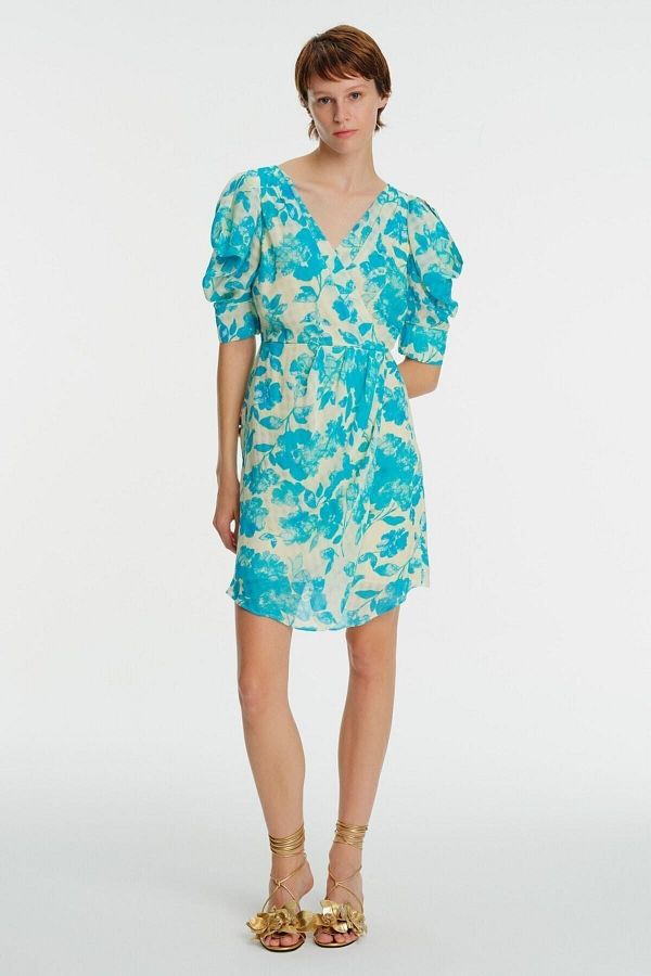 Exquise-Rochie mini cu mâneci pepene verde cu imprimeu floral 1