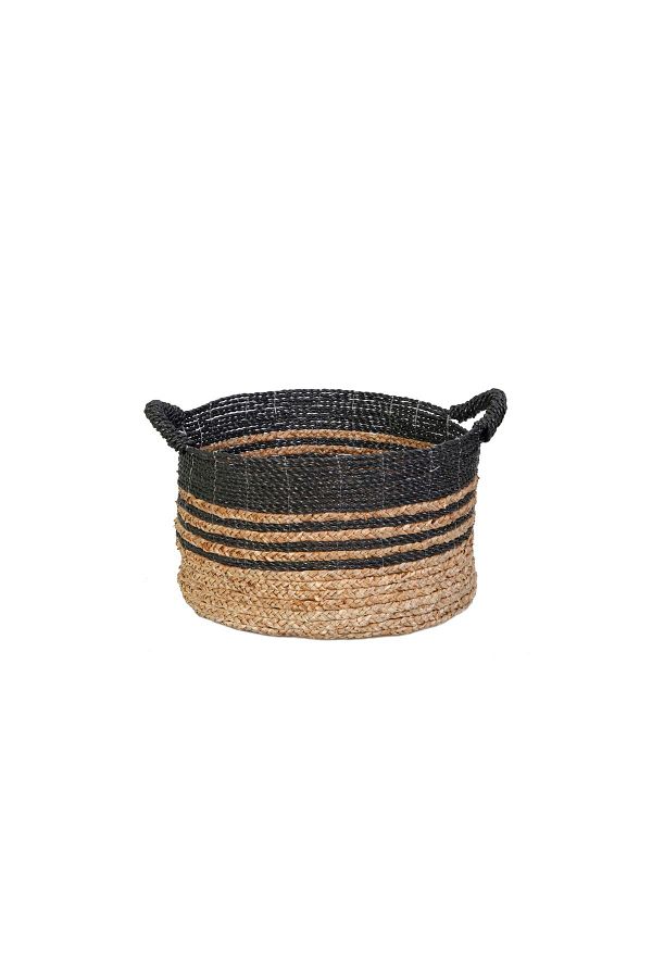KANCAEV-Mendong Wicker Black-Natural Knitted Basket - Medium Size 1