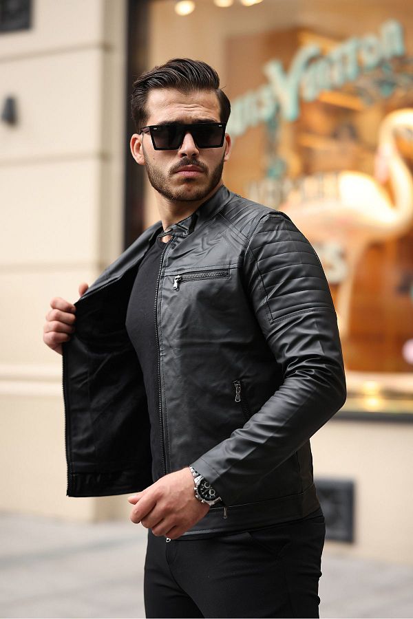 gm giyimarket Black Slim Fit Men s Leather Jacket Trendyol