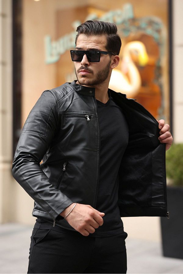 gm giyimarket Black Slim Fit Men s Leather Jacket Trendyol