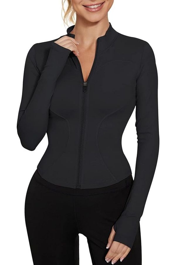 VARSTHREE Long Sleeve Zip Up Lightweight Yoga Crop Top Women s Sports Top with Thumb Holes Trendyol