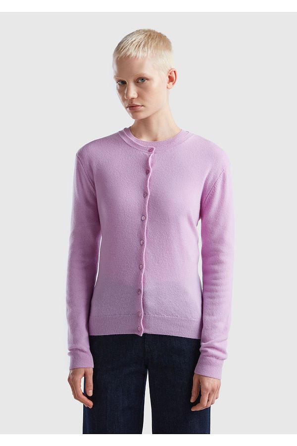 United Colors of Benetton Lilac Crew Neck Women s Merino Cardigan Trendyol