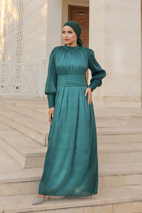 hakimoda Emerald Green Hijab Liya Sparkle Evening Dress Trendyol