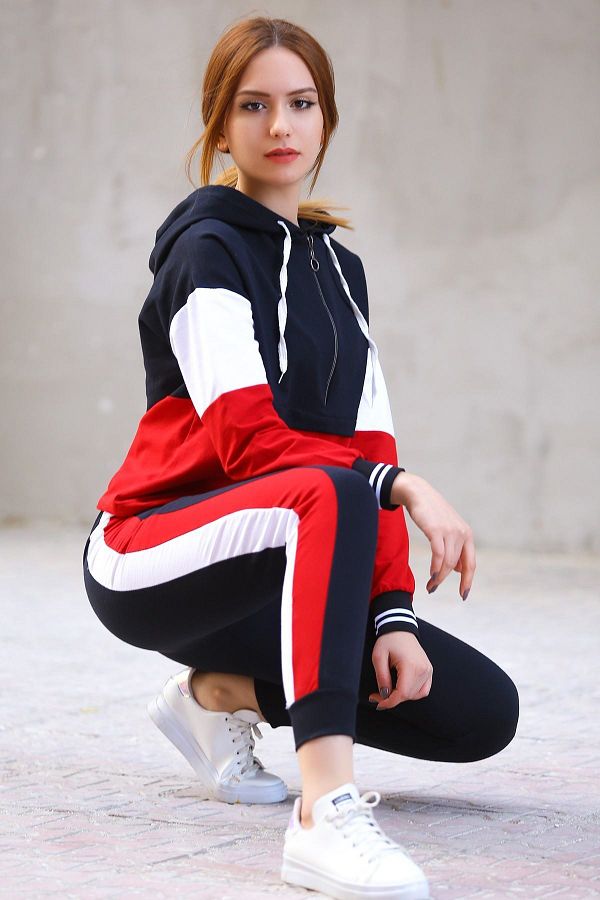 BUT K MADAME Black Red Piece Tracksuit Set Trendyol