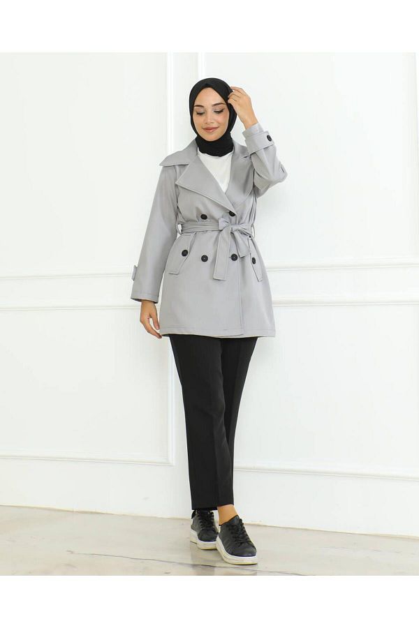 Hamado Fashion Trench Coat Gray Slim fit Trendyol