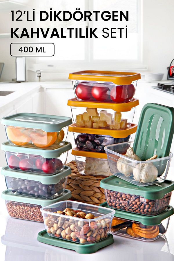 Kitchen Life-12-Piece Aura Rectangular Storage Container 400 ML - Breakfast Set 1