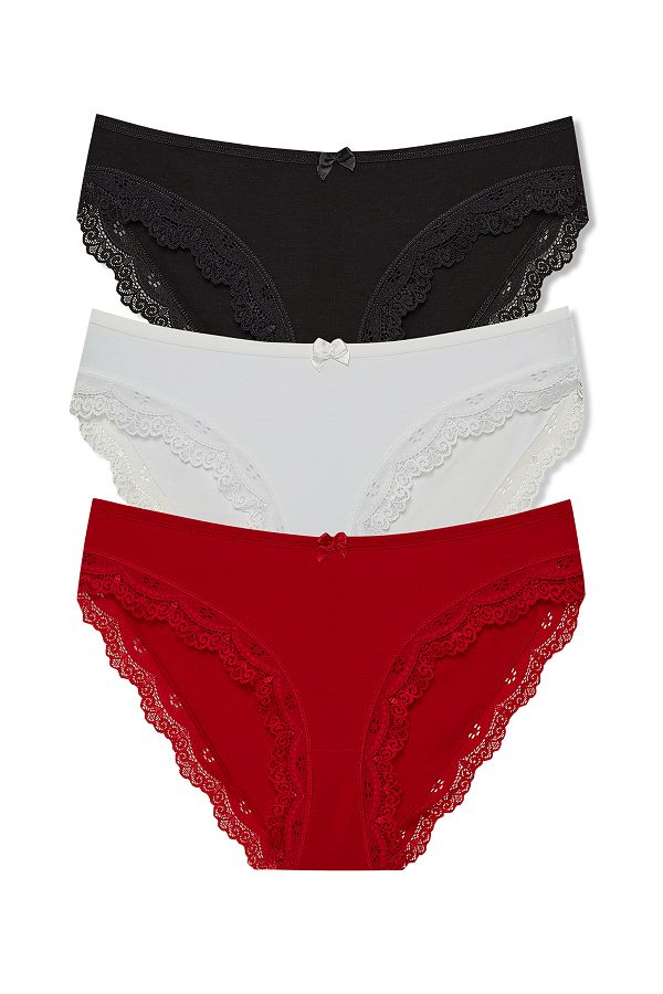 HNX-Γυναικεία εσώρουχα 3 τεμαχίων Sur Lace Λεπτομερή βαμβακερά 1